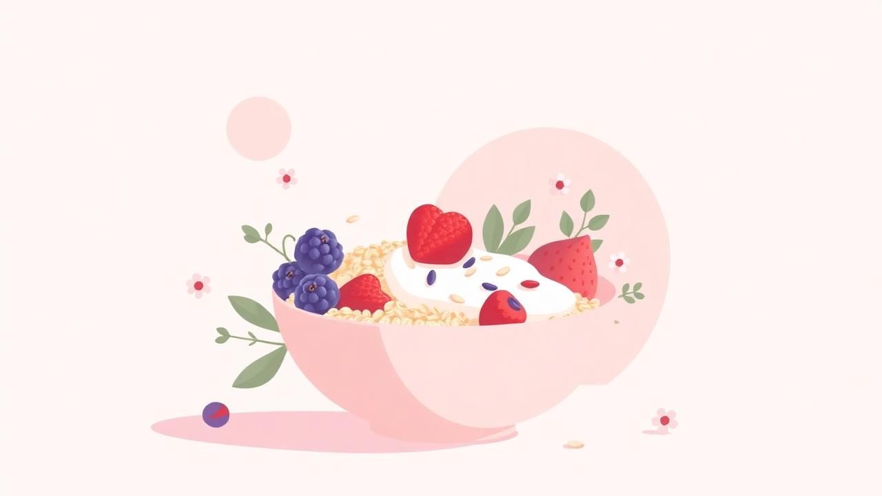 YUMI – illustration douce avec aliments sains et motifs de cycle
